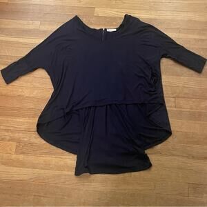 Nina Kendosa Black Zip Back Blouse Shirt Top B5